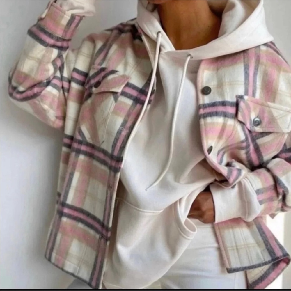 Zara Pastel Plaid Utility Jacket‎ Shacket Oversized Size S